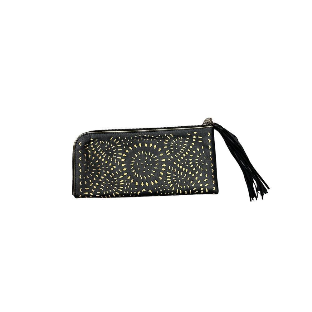 *NWOT BALI BLISS COLLECTIONS Leather Wallet Clutch Lasercut Black Gold Tassle - Picture 2 of 9